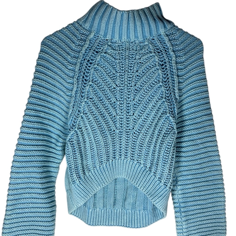 Free People Sweetheart Light Blue Chunky Knit Mock Neck Sweater Size XS